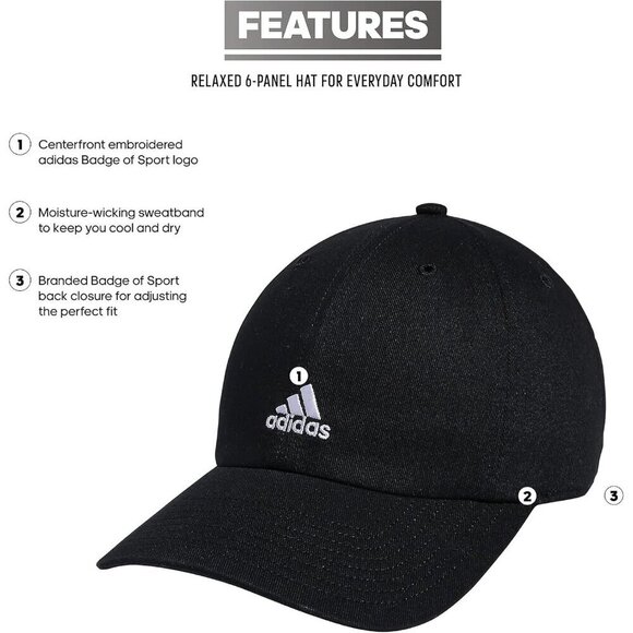 Adidas Women\'s Black White Baseball Adjustable Cotton Athletic Relaxed Fit Hat main image 5